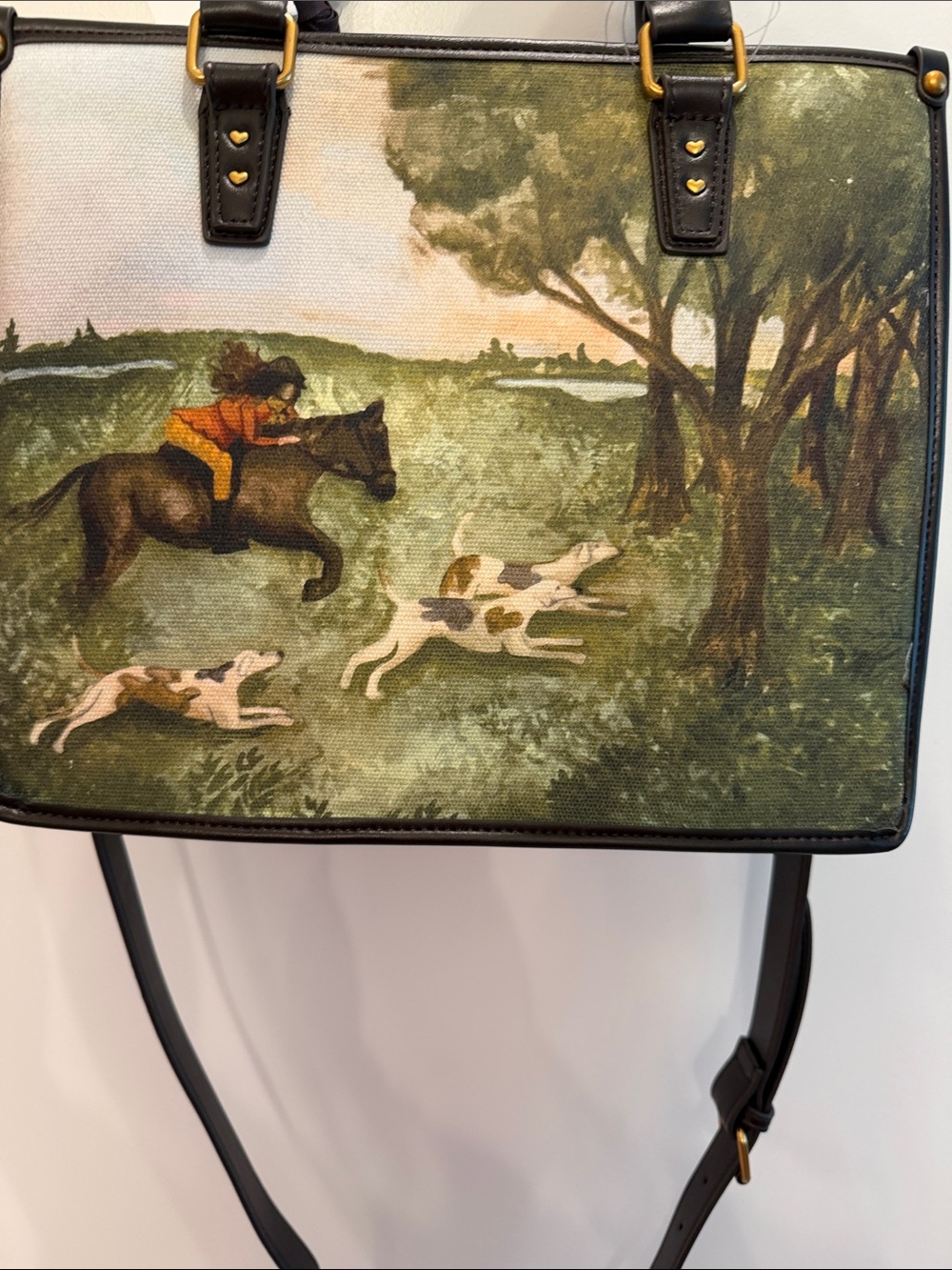 NWT-Betsey Johnson Green Equestrian Print Top-Handle Tote Canvas Bag. - Picture 8 of 11